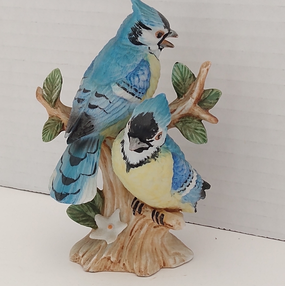 Vintage Bisque Blue Jays on a Branch by Lefton